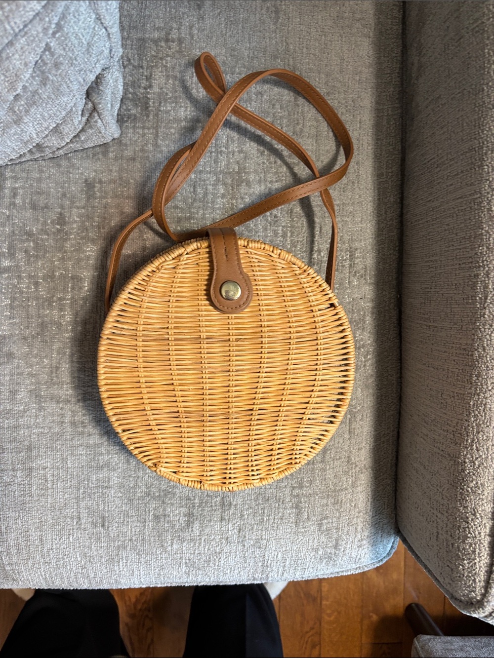 Zara Woven Round Crossbody Bag in Tan